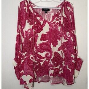 Karen Kane XL Pink Paisley Tunic Blouse 100% Viscose Made USA Boho